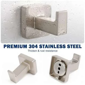 NearMoon Bath Towel Hooks -SUS304 Stainless Steel Square Clothes Robe Hooks Hanger, Heavy Duty Coat Hooks for Bathroom Livingroom Hotel Kitchen Garage, Wall Mounted - 3 Pack (Brushed Nickel)