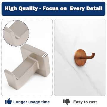 NearMoon Bath Towel Hooks -SUS304 Stainless Steel Square Clothes Robe Hooks Hanger, Heavy Duty Coat Hooks for Bathroom Livingroom Hotel Kitchen Garage, Wall Mounted - 3 Pack (Brushed Nickel)