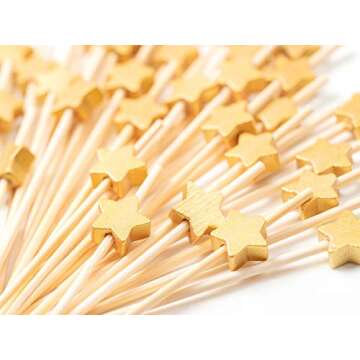 Cocktail Picks 100 Counts Handmade Sticks Wooden Toothpicks Cocktail Sticks Party Supplies - Matt Gold Star