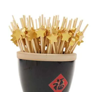 Cocktail Picks 100 Counts Handmade Sticks Wooden Toothpicks Cocktail Sticks Party Supplies - Matt Gold Star