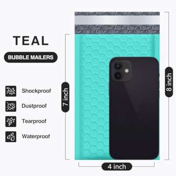 UCGOU Bubble Mailers 4x7 Inch Teal 50 Pack Poly Padded Envelopes Small Business Mailing Packages Opa...