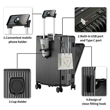 CAARANY 20inch Carry-On Luggage with USB Port and TSA Lock