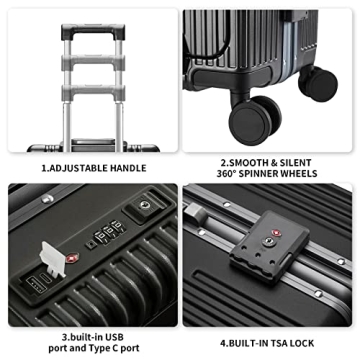 CAARANY 20inch Carry-On Luggage with USB Port and TSA Lock