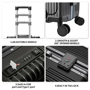 CAARANY 20inch Carry-On Luggage with USB Port and TSA Lock