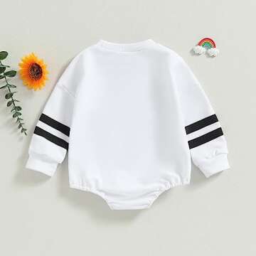 FIOMVA Baby Girl Boy Fall Clothes Long Sleeve Football Sweatshirt Bubble Romper Bodysuit Onesie Ganme Day Outfits(Ready for Kick Off-White,18-24 Months)