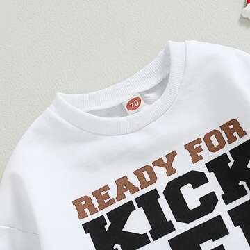 FIOMVA Baby Girl Boy Fall Clothes Long Sleeve Football Sweatshirt Bubble Romper Bodysuit Onesie Ganme Day Outfits(Ready for Kick Off-White,18-24 Months)