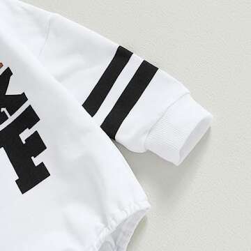 FIOMVA Baby Girl Boy Fall Clothes Long Sleeve Football Sweatshirt Bubble Romper Bodysuit Onesie Ganme Day Outfits(Ready for Kick Off-White,18-24 Months)