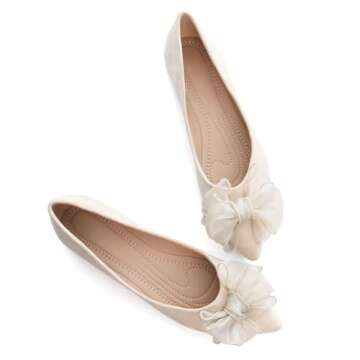 SAILING LU Bow-Knot Ballet Flats Womens Pointy Toe Flat Shoes Suede Dress Shoes Wear to Work Slip On Moccasins Apricot Size 9