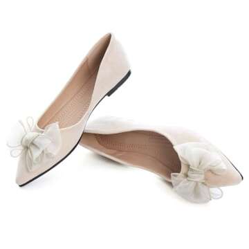 SAILING LU Bow-Knot Ballet Flats Womens Pointy Toe Flat Shoes Suede Dress Shoes Wear to Work Slip On Moccasins Apricot Size 9