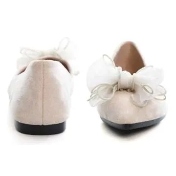 SAILING LU Bow-Knot Ballet Flats Womens Pointy Toe Flat Shoes Suede Dress Shoes Wear to Work Slip On Moccasins Apricot Size 9
