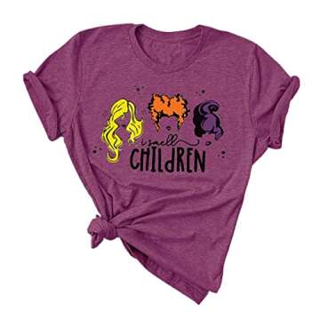 CYLIDA I Smell Children Hocus Pocus Shirt Sanderson Sisters Halloween T-shirt for Women (M, Purple4)