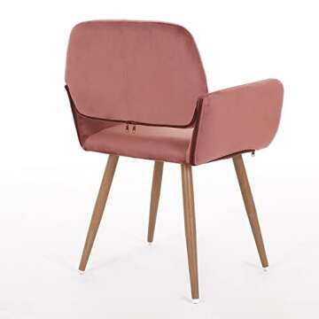 Homfii Pink Vanity Chair with Wood-Like Metal Legs,Cute Velvet Desk Chair Without Wheels,Pink Makeup Vanity Chair,Arm Chair for Bedroom,Living Room Accent Chair