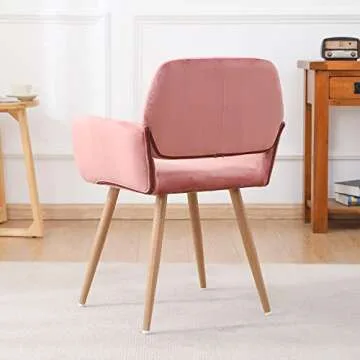 Homfii Pink Vanity Chair with Wood-Like Metal Legs,Cute Velvet Desk Chair Without Wheels,Pink Makeup Vanity Chair,Arm Chair for Bedroom,Living Room Accent Chair