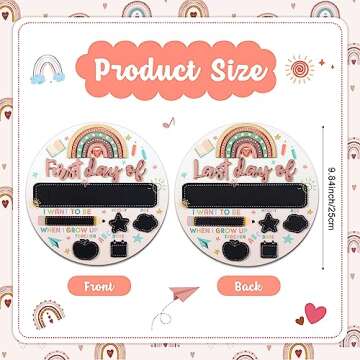 Thyle Back to School Sign 3D Round Wooden First and Last Day of School Board Reusable Rainbow Double...