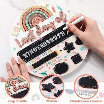 Thyle Back to School Sign 3D Round Wooden First and Last Day of School Board Reusable Rainbow Double Sided Erasable Boho 1st Day of School Board Sign for Preschool Kindergarten Primary School