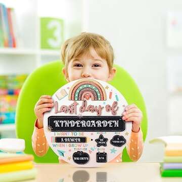 Thyle Back to School Sign 3D Round Wooden First and Last Day of School Board Reusable Rainbow Double Sided Erasable Boho 1st Day of School Board Sign for Preschool Kindergarten Primary School