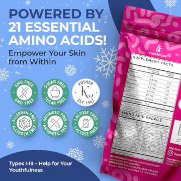 InstaSkincare Collagen Peptides Powder for Women Hydrolyzed Collagen Supplements Types I - III Non-GMO Grass-Fed Gluten-Free Kosher Pareve Unflavored Easy to Mix Healhty Hair Skin Joints 10.58 Oz