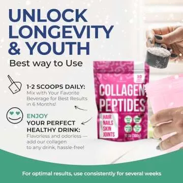 InstaSkincare Collagen Peptides Powder for Women Hydrolyzed Collagen Supplements Types I - III Non-GMO Grass-Fed Gluten-Free Kosher Pareve Unflavored Easy to Mix Healhty Hair Skin Joints 10.58 Oz