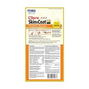 INABA Churu Lickable Purée Natural Cat Treats for Skin and Coat with Omega Oils, Taurine and Vitami...