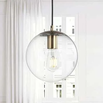 JONATHAN Y JYL9528C Bleecker 7.75" Metal/Glass Globe LED Pendant, Contemporary, Modern, Minimalist, Office, Living Room, Family Room, Dining Room, Kitchen, Bedroom, Foyer, Clear/Brass