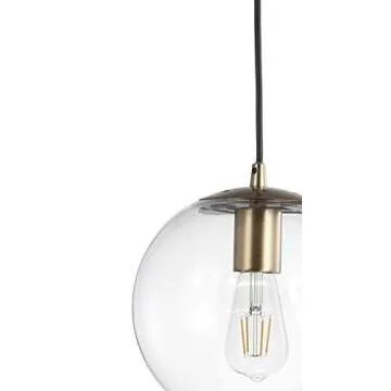 JONATHAN Y JYL9528C Bleecker 7.75" Metal/Glass Globe LED Pendant, Contemporary, Modern, Minimalist, Office, Living Room, Family Room, Dining Room, Kitchen, Bedroom, Foyer, Clear/Brass