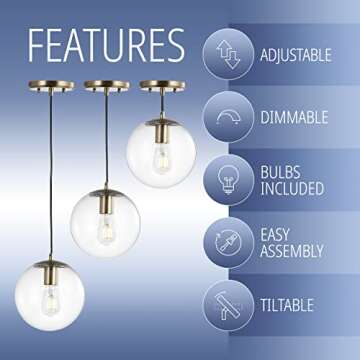 JONATHAN Y JYL9528C Bleecker 7.75" Metal/Glass Globe LED Pendant, Contemporary, Modern, Minimalist, Office, Living Room, Family Room, Dining Room, Kitchen, Bedroom, Foyer, Clear/Brass