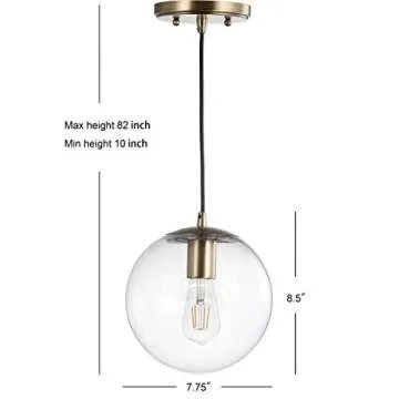 JONATHAN Y JYL9528C Bleecker 7.75" Metal/Glass Globe LED Pendant, Contemporary, Modern, Minimalist, Office, Living Room, Family Room, Dining Room, Kitchen, Bedroom, Foyer, Clear/Brass