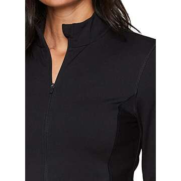 RBX Active Women's Rib Mock Neck Zip Up Jacket, Everyday Workout Cropped Length Fitted Ribbed Running Jacket With Mock Neck Ribbed Black L