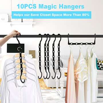 Space Saving Hangers, 10PCS Magic Hangers, 5 Holes Sturdy Plastic Hanger Clothes Organizer, Closet O...
