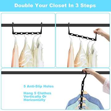 Space Saving Hangers, 10PCS Magic Hangers, 5 Holes Sturdy Plastic Hanger Clothes Organizer, Closet Organizers and Storage, Space Saver Hangers Organization, College Dorm Room Essentials (Black)
