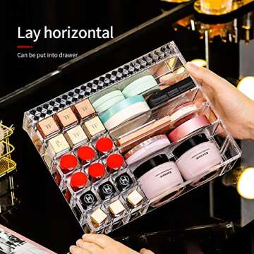 OCIRA Acrylic Makeup Organizers and Storage - Adjustable Vertical Cosmetic Display for Vanity Storag...