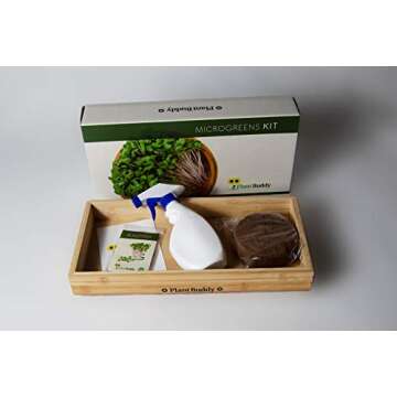 Indoor and Outdoor Microgreens Growing Kit - Bamboo Sprouting Seed Tray with Coco Coir, Spray Bottle, Radish Seeds, Liner - Countertop Planter, Microgreen Seeds Starter by Plant Buddy, 15x7 in.