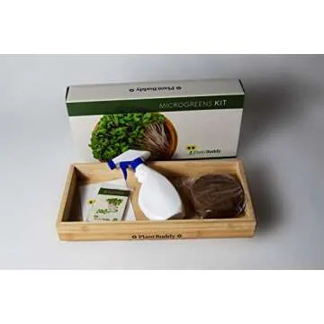 Indoor and Outdoor Microgreens Growing Kit - Bamboo Sprouting Seed Tray with Coco Coir, Spray Bottle, Radish Seeds, Liner - Countertop Planter, Microgreen Seeds Starter by Plant Buddy, 15x7 in.
