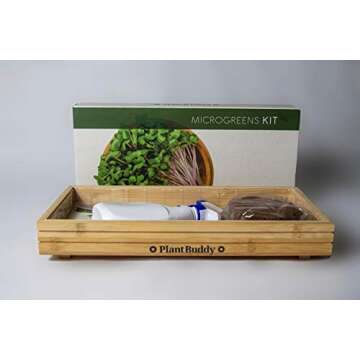 Indoor and Outdoor Microgreens Growing Kit - Bamboo Sprouting Seed Tray with Coco Coir, Spray Bottle, Radish Seeds, Liner - Countertop Planter, Microgreen Seeds Starter by Plant Buddy, 15x7 in.