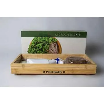 Indoor and Outdoor Microgreens Growing Kit - Bamboo Sprouting Seed Tray with Coco Coir, Spray Bottle, Radish Seeds, Liner - Countertop Planter, Microgreen Seeds Starter by Plant Buddy, 15x7 in.
