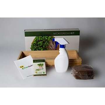 Indoor and Outdoor Microgreens Growing Kit - Bamboo Sprouting Seed Tray with Coco Coir, Spray Bottle, Radish Seeds, Liner - Countertop Planter, Microgreen Seeds Starter by Plant Buddy, 15x7 in.