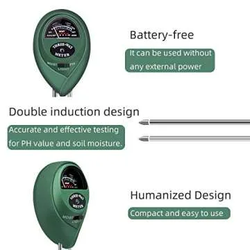 KVISTER Soil Moisture Meter for Plants, 3-in-1 Soil pH Meter Plant Water Meter, Soil Tester for Plant Care, Gardening Tool Great for Garden Lawn Farm Indoor Outdoor(Green)