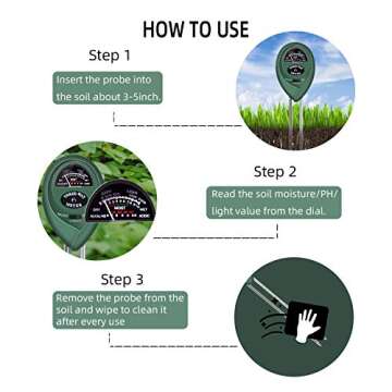 KVISTER Soil Moisture Meter for Plants, 3-in-1 Soil pH Meter Plant Water Meter, Soil Tester for Plant Care, Gardening Tool Great for Garden Lawn Farm Indoor Outdoor(Green)