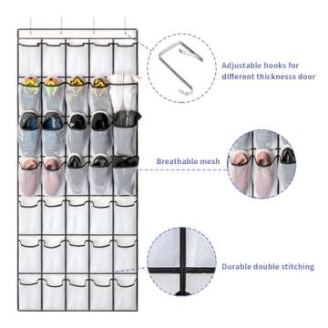 SAVERHO 35 Pockets Over the Door Shoe Organizer, Hanging Shoe Organizer for Door with 35 Mesh Pocket...