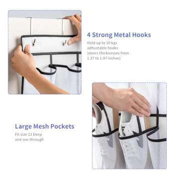 SAVERHO 35 Pockets Over the Door Shoe Organizer, Hanging Shoe Organizer for Door with 35 Mesh Pockets Large Capacity Shoe Hanging Storage Bag with 4 Metal Hooks (White-1Pack)