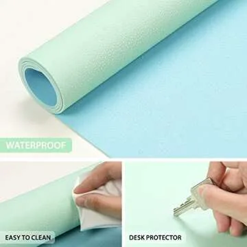 AFRITEE Desk Pad Protector Mat - Dual Side PU Leather Desk Mat Large Mouse Pad Waterproof Desk Organizers Office Home Table Decor Gaming Writing Mat Smooth (Light Green/Greenish Blue, 31.5" x 15.7")