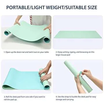 AFRITEE Desk Pad Protector Mat - Dual Side PU Leather Desk Mat Large Mouse Pad Waterproof Desk Organizers Office Home Table Decor Gaming Writing Mat Smooth (Light Green/Greenish Blue, 31.5" x 15.7")