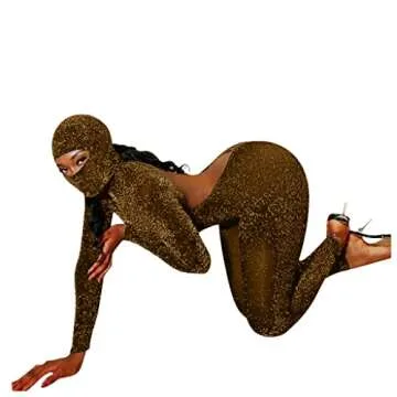 NIFTRIRY One Piece Jumpsuit Long Sleeve Jumpsuit For Women Black Bodysuit Women Jumpsuit Back Hollow With Mask