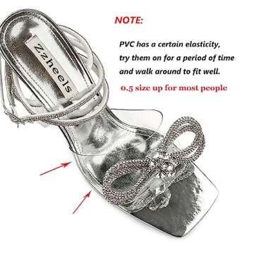 Zzheels Double Bowknots Crystal Sandals Clear Slingback Heels Square Toe Shoes for Party Wedding Dat...