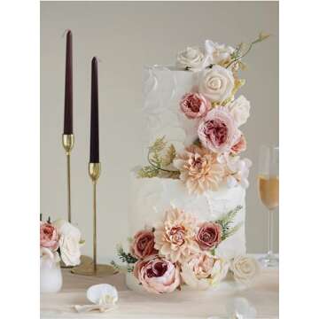 MISSPIN Fall Artificial Flowers Combo Box Set for DIY Wedding Bridal Bouquets Fake Peony Flowers Leaf with Stems Centerpieces Arrangements Party Baby Shower Home Autumn Decorations(Champagne)