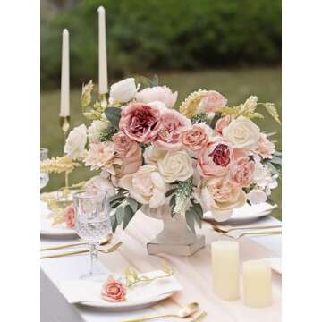 MISSPIN Fall Artificial Flowers Combo Box Set for DIY Wedding Bridal Bouquets Fake Peony Flowers Leaf with Stems Centerpieces Arrangements Party Baby Shower Home Autumn Decorations(Champagne)