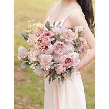 MISSPIN Fall Artificial Flowers Combo Box Set for DIY Wedding Bridal Bouquets Fake Peony Flowers Leaf with Stems Centerpieces Arrangements Party Baby Shower Home Autumn Decorations(Champagne)