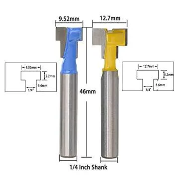 Yakamoz 1/4" Shank T-Slot Cutter Router Bit Steel Handle 3/8" & 1/2" Length Woodworking Cutters for Power Tools