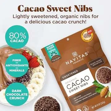Navitas Organics Cacao Sweet Nibs 8oz Bag for Healthy Snacking