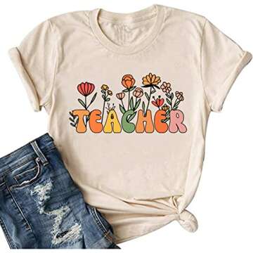 Cute Teacher Shirt Women Floral Design Inspirational Tee